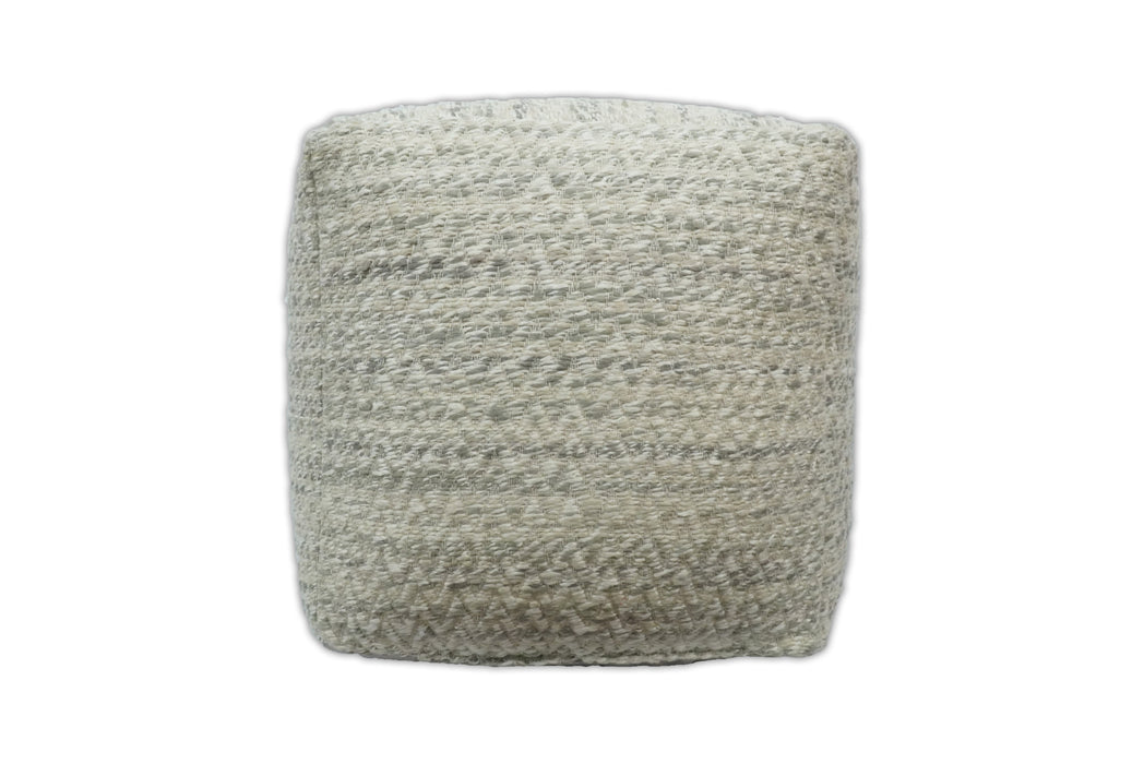 Ivory, Beige and Gray Modern Chevron Handwoven Beige Pouf Ottoman Made with Viscose, Contemporary Chevron Design, Footstool, Couch, Side table  | TRD110
