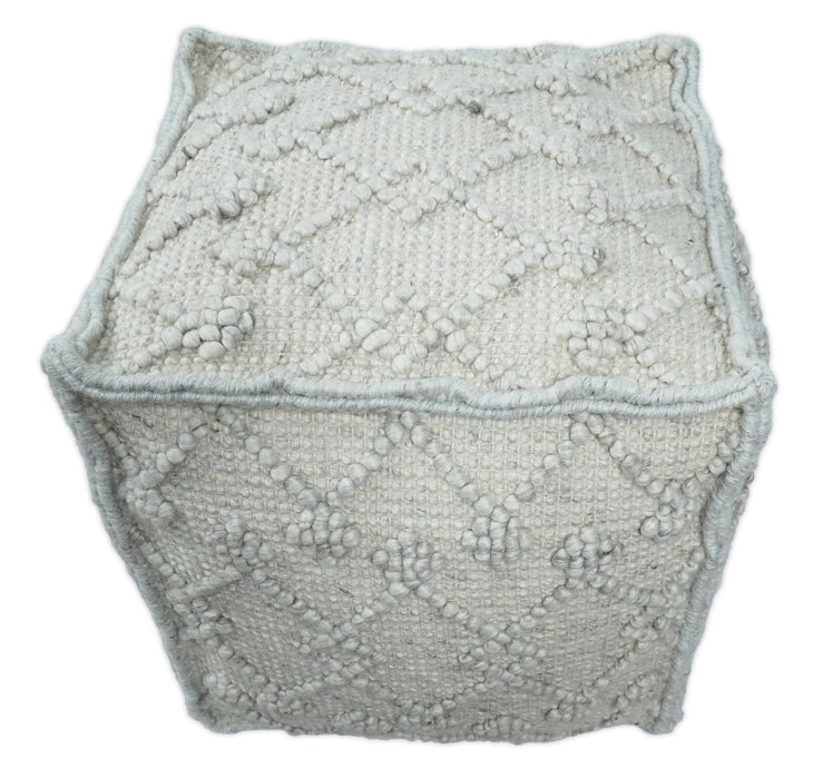 Boho Handwoven Ivory Pouf Ottoman Made with Wool Blend, Tribal Design, Footstool, Couch, Side table  | TRD111