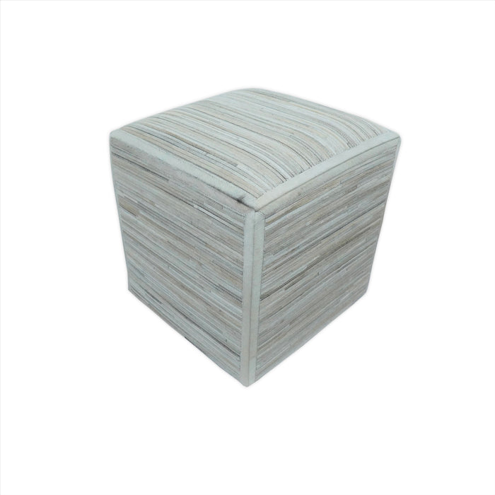 Modern Styling Handmade Leather Pouf - Comfortable Chair or Footrest - Ivory  | TRD278