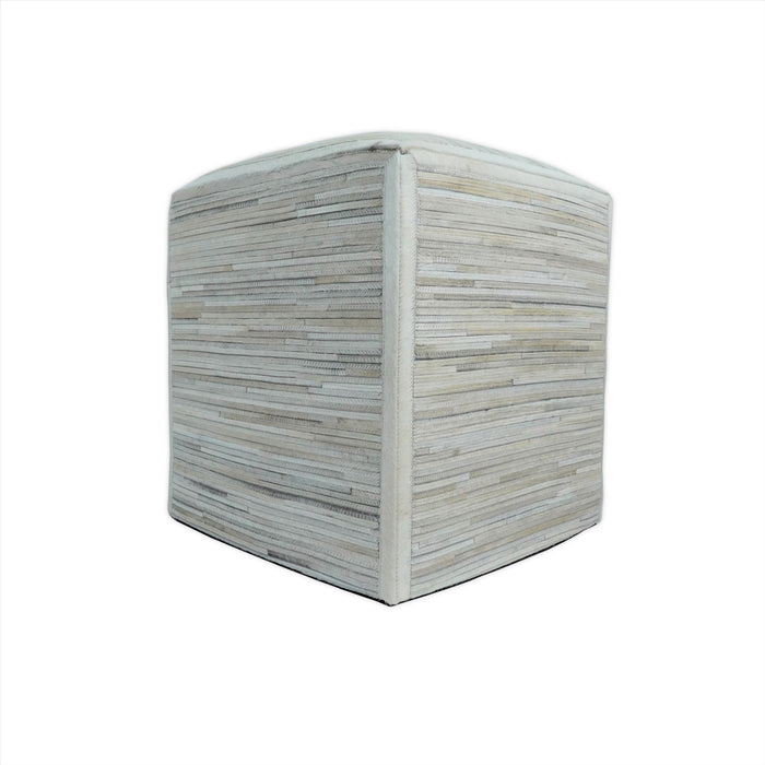 Modern Styling Handmade Leather Pouf - Comfortable Chair or Footrest - Ivory  | TRD278