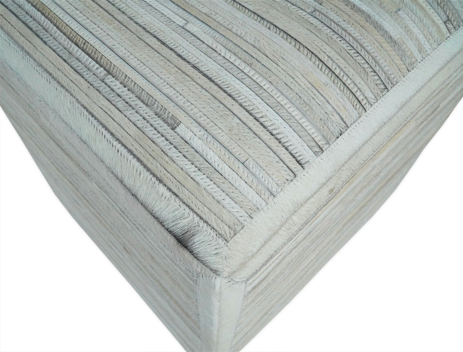 Modern Styling Handmade Leather Pouf - Comfortable Chair or Footrest - Ivory  | TRD278