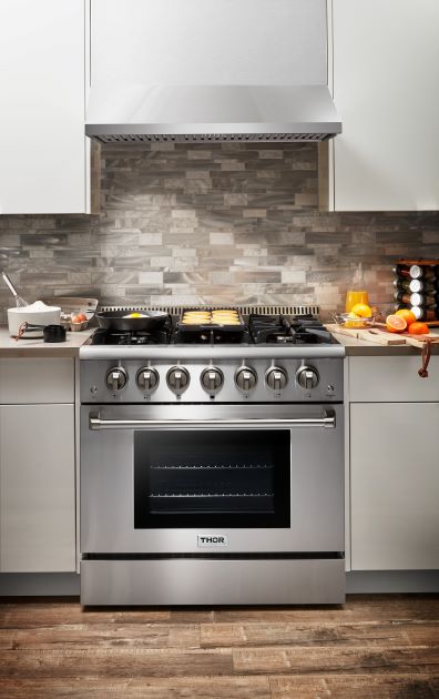 THOR Contemporary Package - 36" Gas Range, Range Hood, Refrigerator, Dishwasher and Wine Cooler, THOR-AP-ARG36-A103
