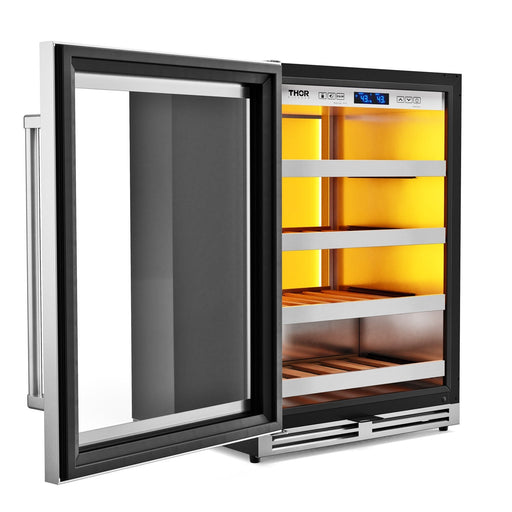 THOR Kitchen 24" 45 Bottle Right Swing Wine Cooler with Backlight, TWC24UL-LH