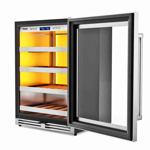THOR Kitchen 24" 45 Bottle Left Swing Wine Cooler with Backlight, TWC24UL