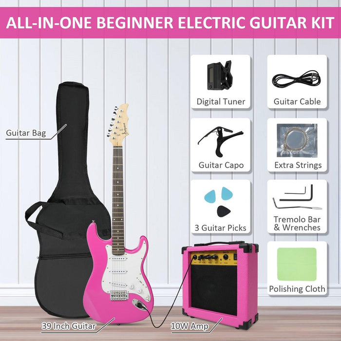 39.5" Full Size Electric Guitar Kit for Beginners with 10W Amplifier, Pink