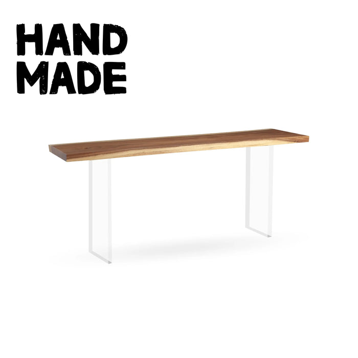 The Floating Live Edge Wood Console Table with Clear Acrylic Bases