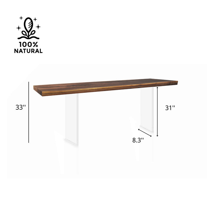 The Floating Live Edge Wood Console Table with Clear Acrylic Bases