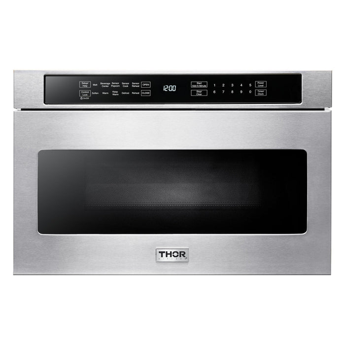 Thor Kitchen Package - 48" Propane Gas Range, Range Hood, Dishwasher, Refrigerator with Water and Ice Dispenser, Microwave, AP-LRG4807ULP-W-9