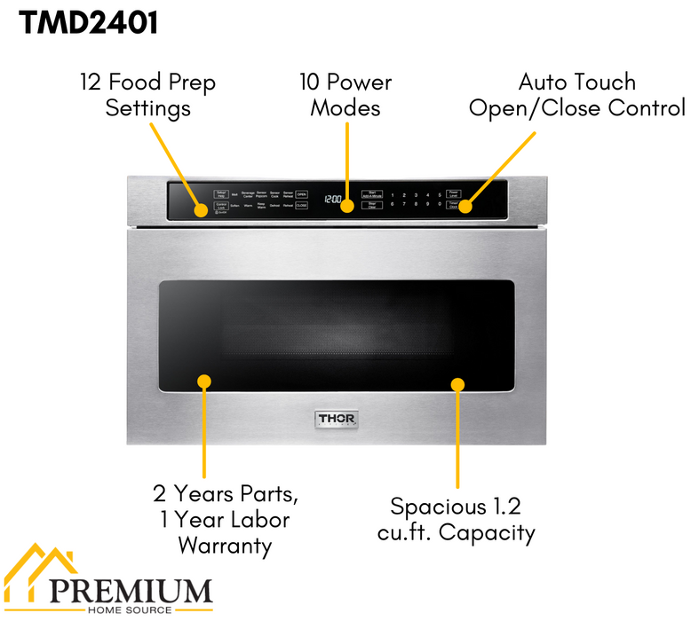 Thor Kitchen Package - 30" Propane Gas Range, Microwave, Refrigerator with Water and Ice Dispenser, Dishwasher, AP-TRG3001LP-12