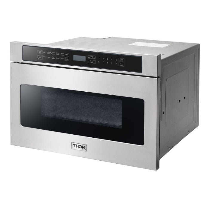 Thor Kitchen Package - 36" Propane Dual Fuel Range, Range Hood, Microwave, Refrigerator with Water and Ice Dispenser, Dishwasher, AP-HRD3606ULP-13