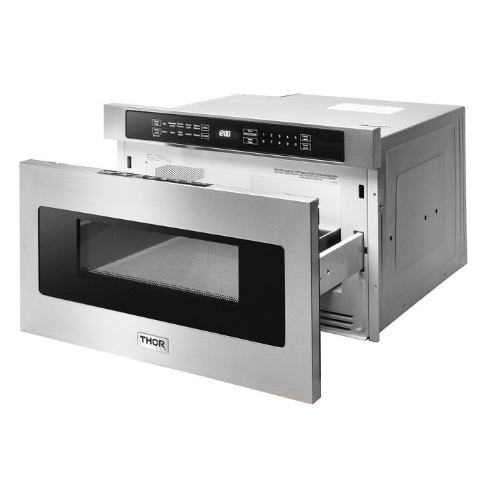 THOR Kitchen Package 48" Propane Gas Range, Range Hood, Refrigerator with Water and Ice Dispenser, Dishwasher, Microwave, AP-HRG4808ULP-W-9
