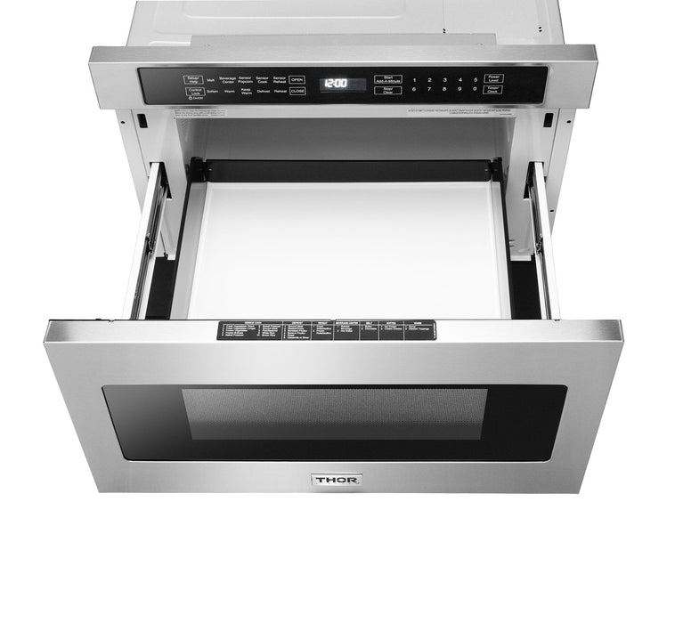 Thor Kitchen Package - 36" Propane Dual Fuel Range, Range Hood, Microwave, Refrigerator, Dishwasher, AP-HRD3606ULP-7