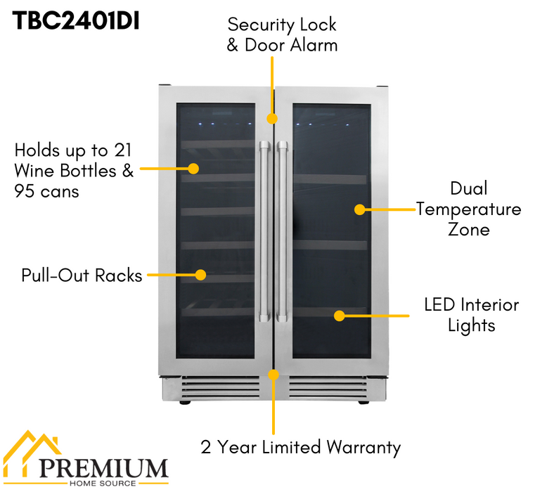 Thor Kitchen 24 in. 21 Bottle & 95-Can Wine Cooler, TBC2401DI