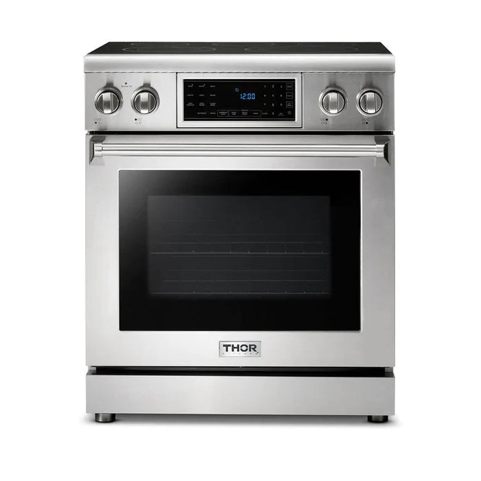 Thor Kitchen Package - 30" Electric Range, Range Hood, Microwave, Refrigerator with Water and Ice Dispenser, Dishwasher, Wine Cooler, AP-TRE3001-W-10