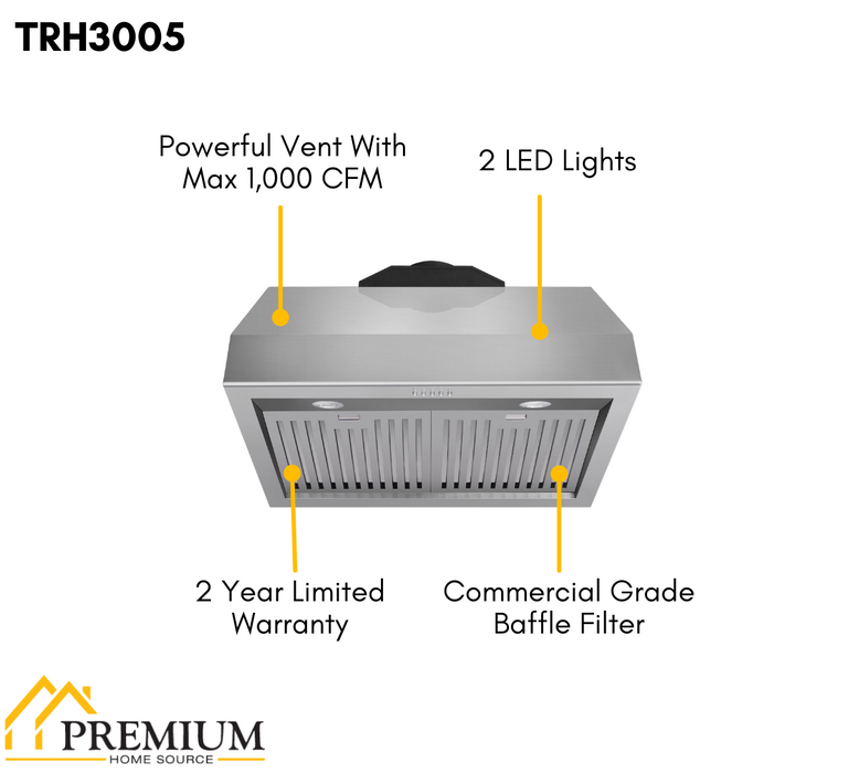 Thor Kitchen Package - 30 In. Gas Range, Range Hood, Microwave Drawer, AP-TRG3001LP-C-4