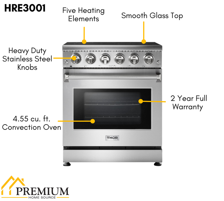 Thor Kitchen Package - 30" Electric Range, Range Hood, Refrigerator, Dishwasher, AP-HRE3001-C-2