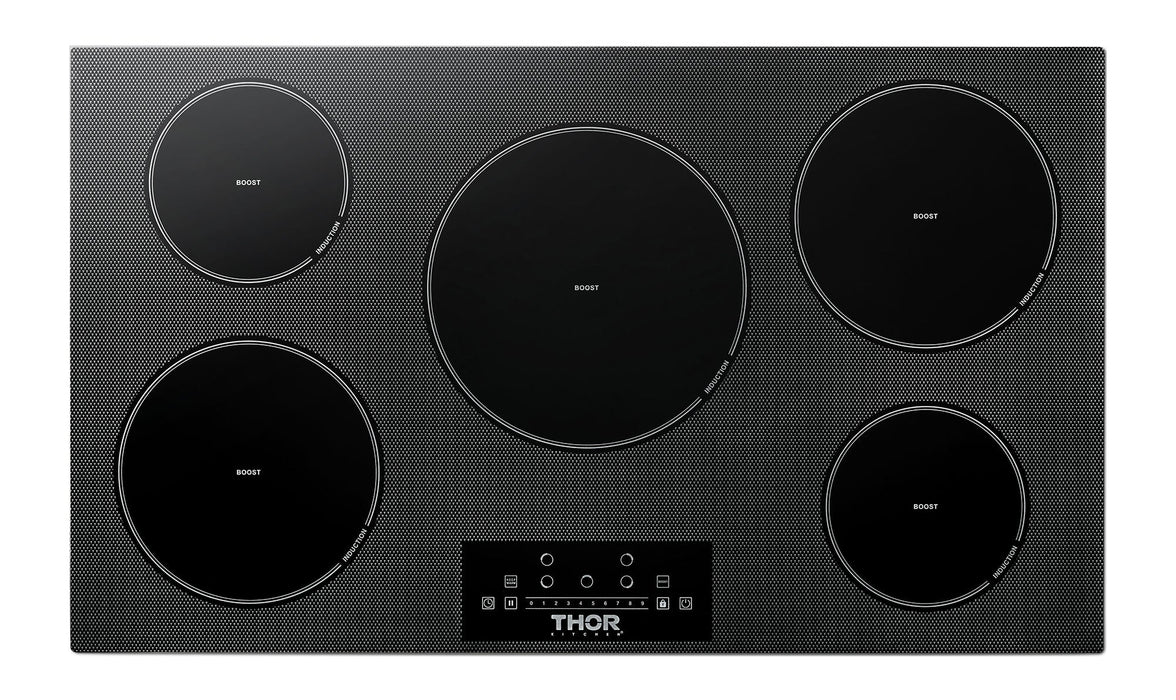 Thor Kitchen Package - 36" Induction Cooktop, Range Hood, Microwave, Refrigerator, Dishwasher, Wine Cooler, AP-TIH36-W-6