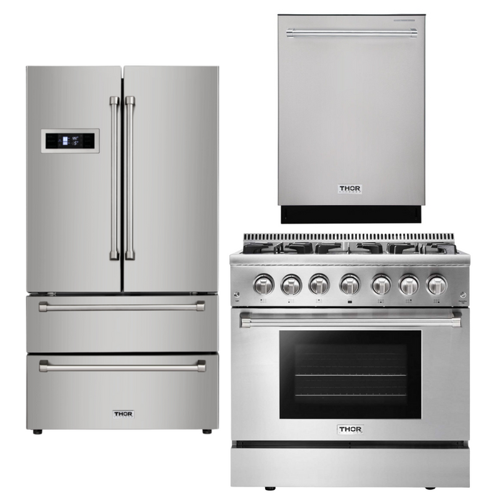 Thor Kitchen Package - 36" Dual Fuel Range, Dishwasher, Refrigerator, AP-HRD3606U-2