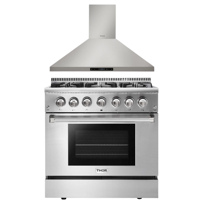 Thor Kitchen Package - 36" Dual Fuel Range & Range Hood Package, AP-HRD3606U