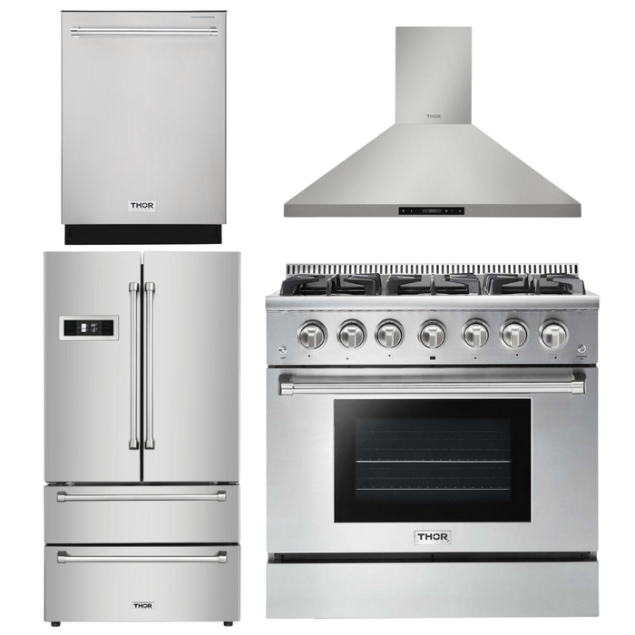 Thor Kitchen 36" Gas Range, Range Hood, Refrigerator & Dishwasher Package, AP-HRG3618U-3