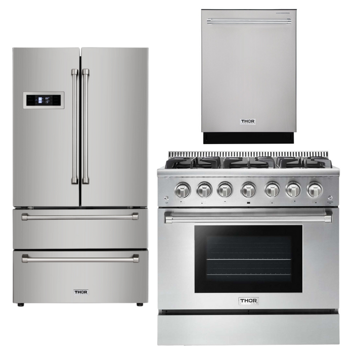 Thor Kitchen 36" Gas Range, Refrigerator & Dishwasher Package, AP-HRG3618U-2