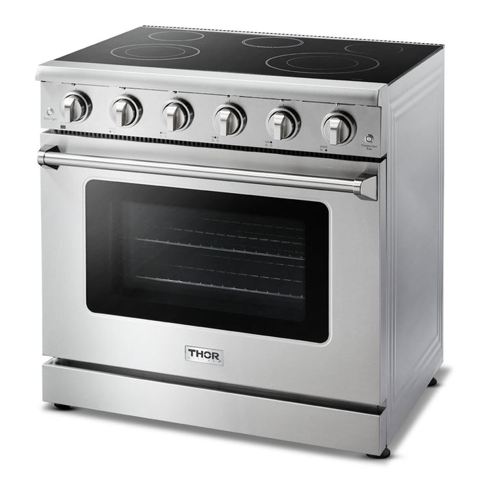 Thor Kitchen Package - 36" Electric Range, Refrigerator with Water and Ice Dispenser, Dishwasher, AP-HRE3601-9