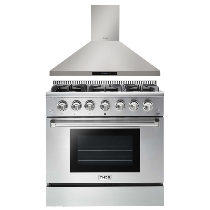 Thor Kitchen 36" Propane Gas Range and 36" Range Hood Package, AP-HRG3618ULP