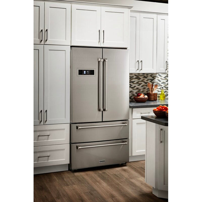 Thor Kitchen Package - 36" Gas Range, Range Hood, Microwave, Refrigerator, Dishwasher, Wine Cooler, AP-HRG3618U-8