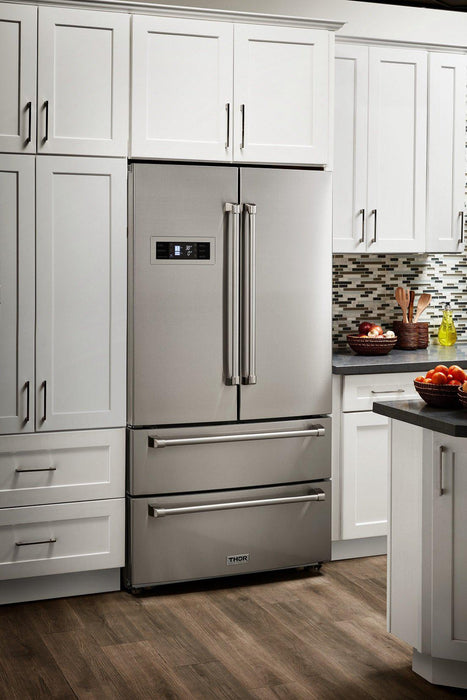 Thor Kitchen Package - 36" Gas Rangetop, Range Hood, Wall Oven, Refrigerator, Dishwasher, Microwave, AP-HRT3618U-5