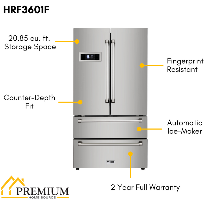 THOR Kitchen Package - 36" Propane Gas Range, Range Hood, Microwave, Refrigerator, Dishwasher, AP-HRG3618ULP-C-5
