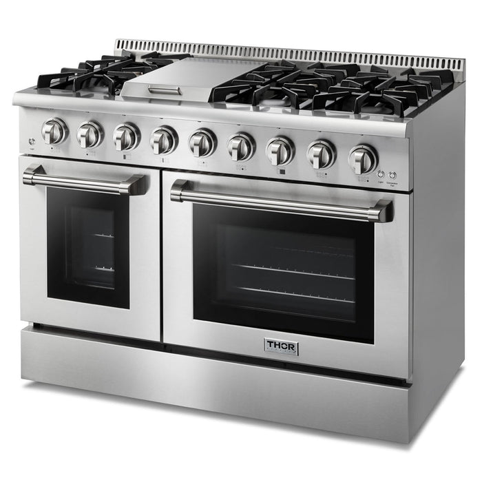 Thor Kitchen Package - Professional 48" Propane Gas Range, Range Hood, AP-HRG4808ULP-W