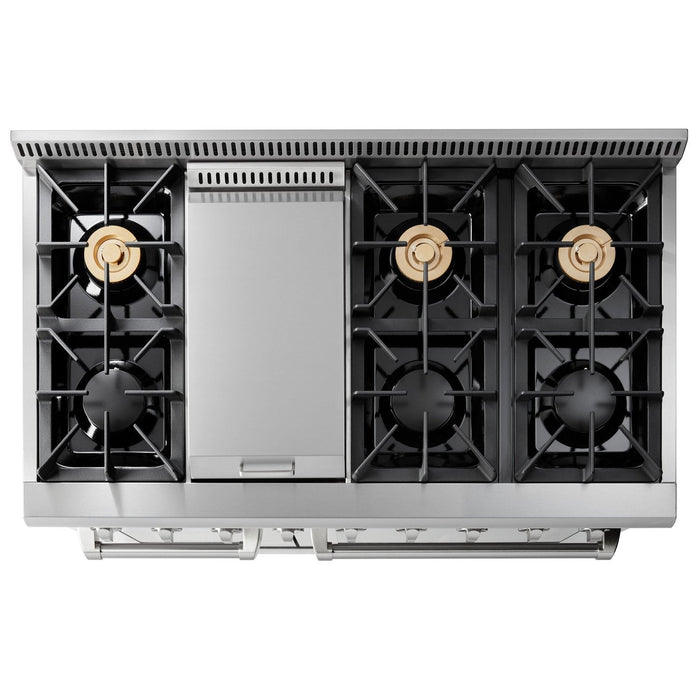 Thor Kitchen Package - 48" Gas Range, Range Hood, Refrigerator with Water and Ice Dispenser, Dishwasher, AP-HRG4808U-W-7