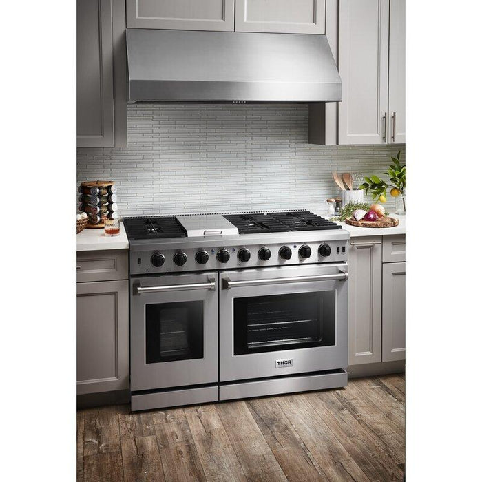 Thor Kitchen Package - 48" Propane Gas Range, Wall Mount Range Hood, AP-LRG4807ULP-W