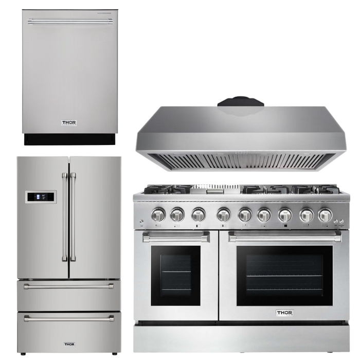 Thor Kitchen Package - 48" Dual Fuel Range, Range Hood, Refrigerator, Dishwasher, AP-HRD4803U-3