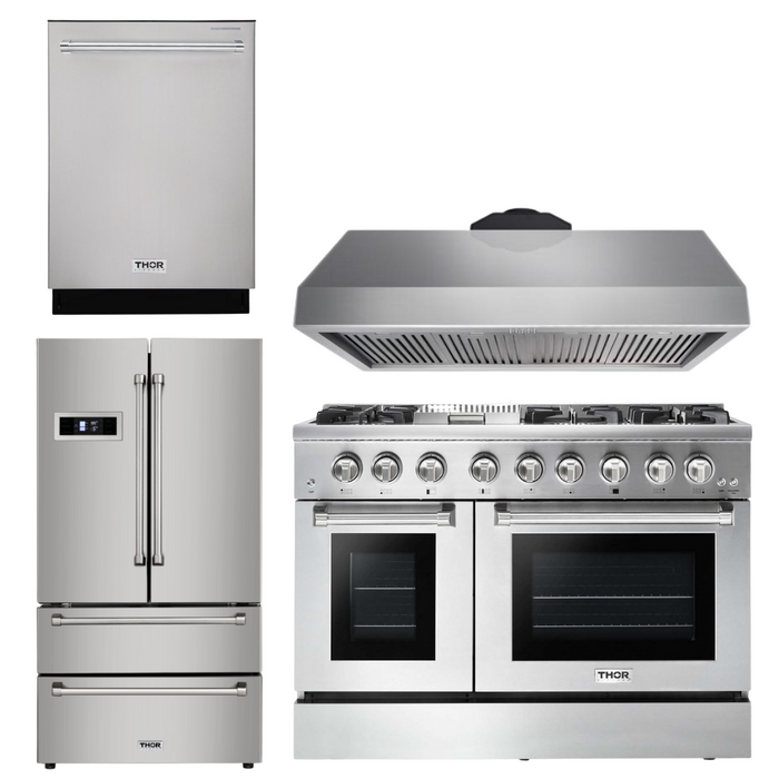 Thor Kitchen Package - 48" Propane Dual Fuel Range, Range Hood, Refrigerator, Dishwasher, AP-HRD4803ULP-3