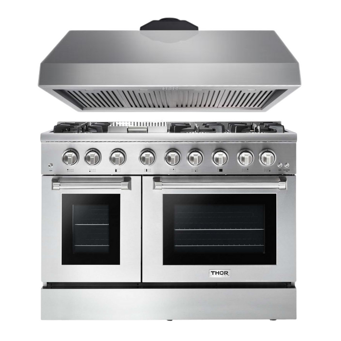 Thor Kitchen Package - 48 inch Propane Dual Fuel Range, Range Hood, AP-HRD4803ULP