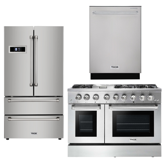 Thor Kitchen Package - 48 inch Propane Dual Fuel Range, Refrigerator, Dishwasher, AP-HRD4803ULP-2