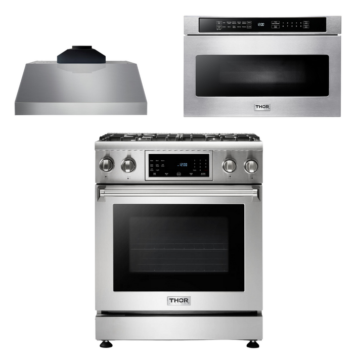 THOR Kitchen Package - 30 In. Gas Range, Range Hood, Microwave Drawer, AP-TRG3001LP-C-4