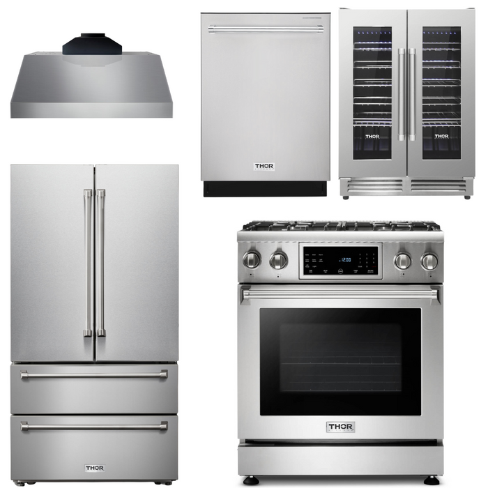 THOR Kitchen Package - 30 In. Propane Gas Range, Range Hood, Refrigerator, Dishwasher, Wine Cooler, AP-TRG3001LP-C-3