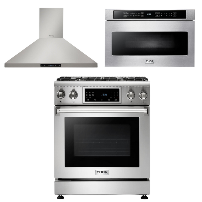 Thor Kitchen Package - 30" Gas Range, Range Hood, Microwave, AP-TRG3001-5