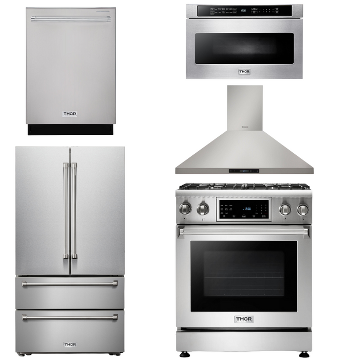 THOR Kitchen Package - 30 In. Propane Gas Range, Range Hood, Microwave Drawer, Refrigerator, Dishwasher, AP-TRG3001LP-7