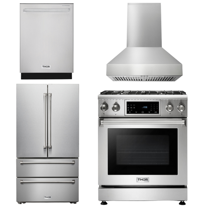 Thor Kitchen Package - 30" Gas Range, Range Hood, Refrigerator, Dishwasher, AP-TRG3001-W-2