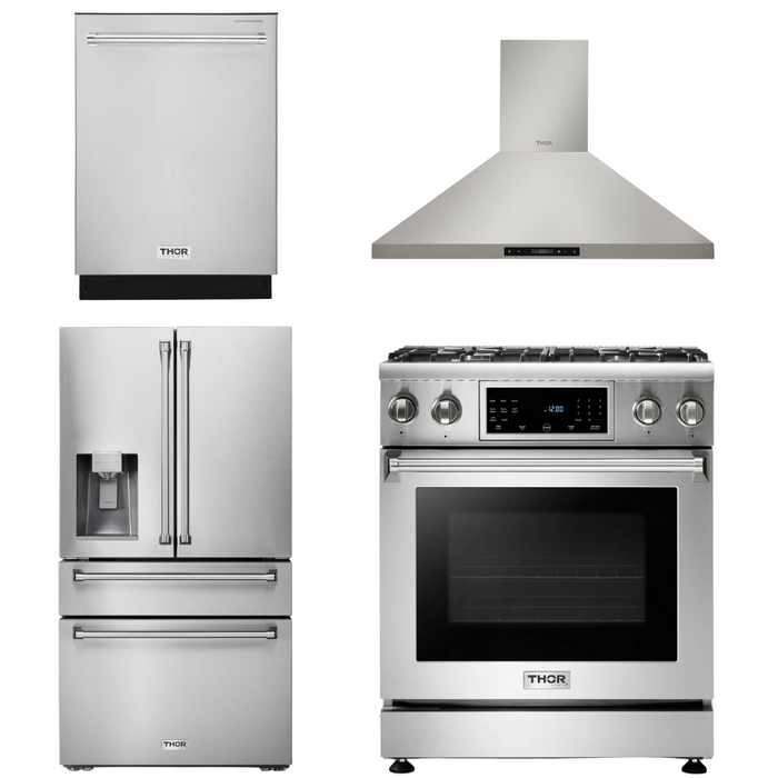 THOR Kitchen Package - 30 In. Propane Gas Range, Range Hood, Refrigerator with Water and Ice Dispenser, Dishwasher, AP-TRG3001LP-10