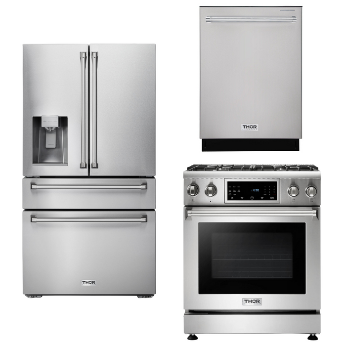 THOR Kitchen Package - 30 In. Propane Gas Range, Refrigerator with Water and Ice Dispenser, Dishwasher, AP-TRG3001LP-9