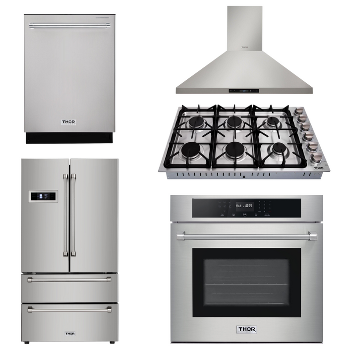 Thor Kitchen Package - 30" Wall Oven, 36" Cooktop, Range Hood, Refrigerator, Dishwasher, AP-HEW3001-DC-36-2