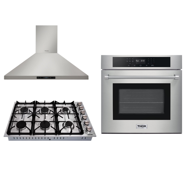 Thor Kitchen Package - 30" Wall Oven, 36" Drop-in Cooktop, Range Hood, AP-HEW3001-DC-36