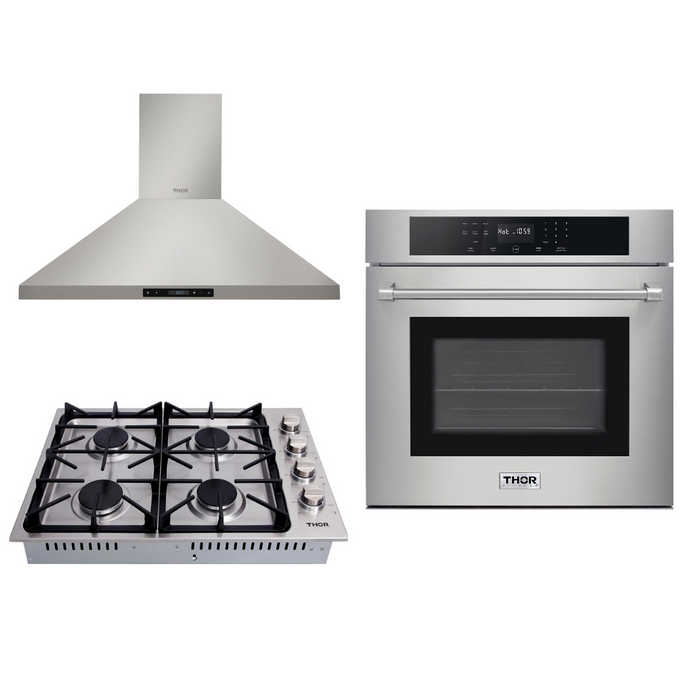 Thor Kitchen Package - 30" Wall Oven, Drop-in Cooktop, Range Hood, AP-HEW3001-DC-30