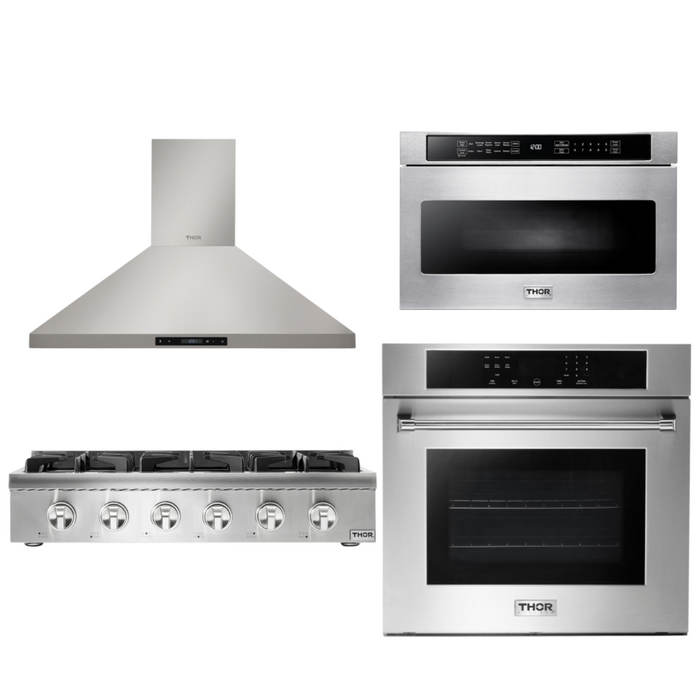 Thor Kitchen Package - 36" Propane Gas Rangetop, Range Hood, Wall Oven, Microwave, AP-HRT3618ULP-3