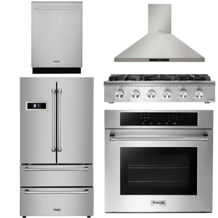 THOR Kitchen Package - 36" Propane Gas Rangetop, Range Hood, Wall Oven, Refrigerator, Dishwasher, AP-HRT3618ULP-4
