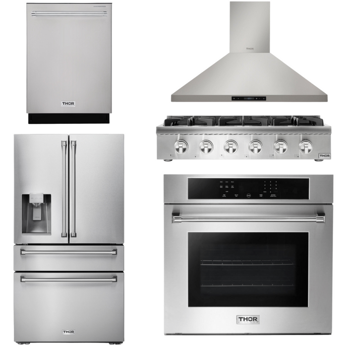 THOR Kitchen Package - 36" Propane Gas Rangetop, Range Hood, Wall Oven, Refrigerator with Water and Ice Dispenser, Dishwasher, AP-HRT3618ULP-6